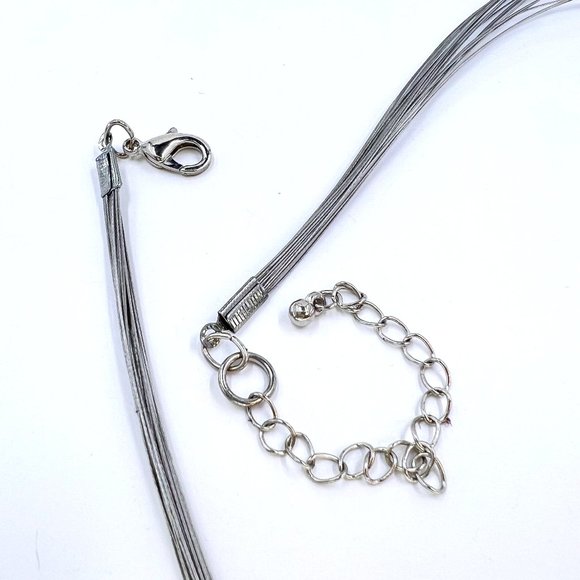 NWT - CJ & Banks - Coral & Pink Seed Bead Layered Silver Tone 18” Wire Necklace - Picture 6 of 9